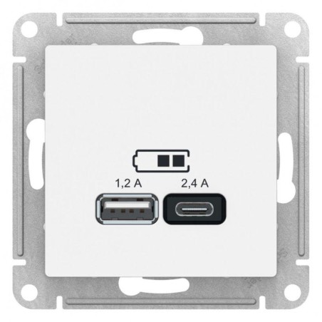 Розетка USB AtlasDesign тип A+C 5В/2.4А 2х5В/1.2А механизм лотос SE ATN001339