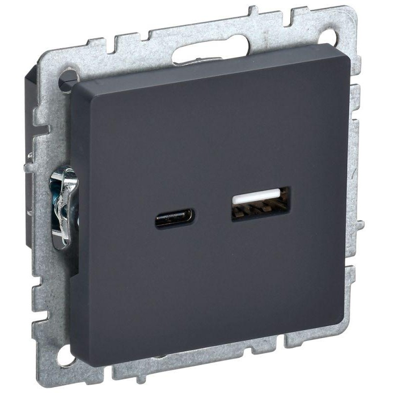 Розетка BRITE USB A+C 18Вт РЮ11-1-БрГ механизм графит IEK BR-U22-018-K53
