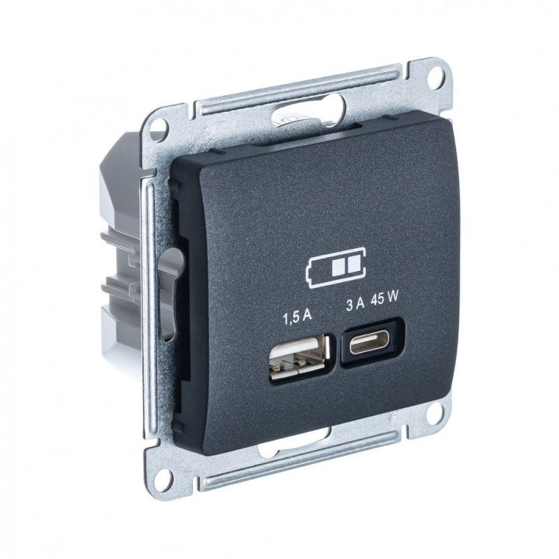 Розетка USB Glossa тип A+C 45Вт QC PD высокоскор. ЗУ механизм антрацит SE GSL000729 Розетка USB Glossa тип A+C 45Вт QC PD высокоскор. ЗУ механизм антрацит SE GSL000729