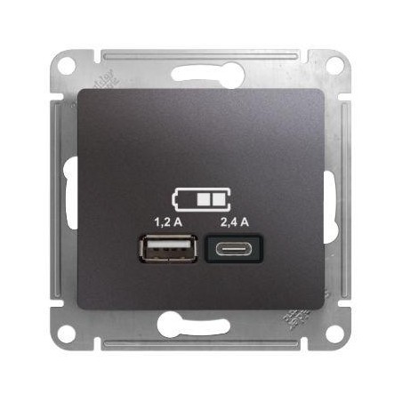 Розетка USB Glossa тип A+C 5В/2.4А 2х5В/1.2А механизм графит SE GSL001339