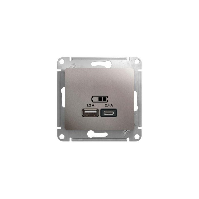 Розетка USB Glossa тип A+C 5В/2.4А 2х5В/1.2А механизм платина SE GSL001239
