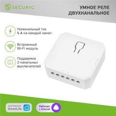 Реле встраиваемое двухканальное Умное Wi-Fi SECURIC SEC-HV-201-2W