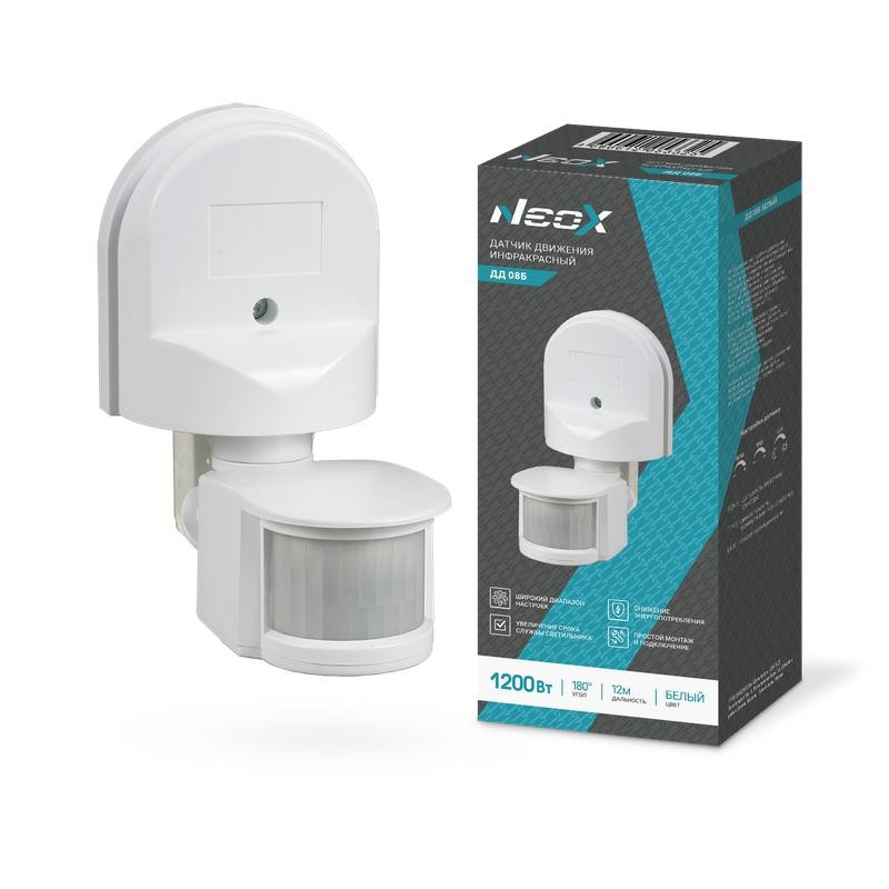 Датчик движения инфракрасный ДД 08Б 1200Вт 180град. 12м IP44 бел. NEOX 4690612053325 Датчик движения инфракрасный ДД 08Б 1200Вт 180град. 12м IP44 бел. NEOX 4690612053325