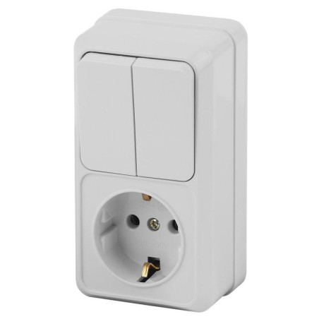 Блок розетка+выкл. ОП Quadro 2-706-01 двойной верт. 10(16)А-250В IP20 бел. Intro Б0053891