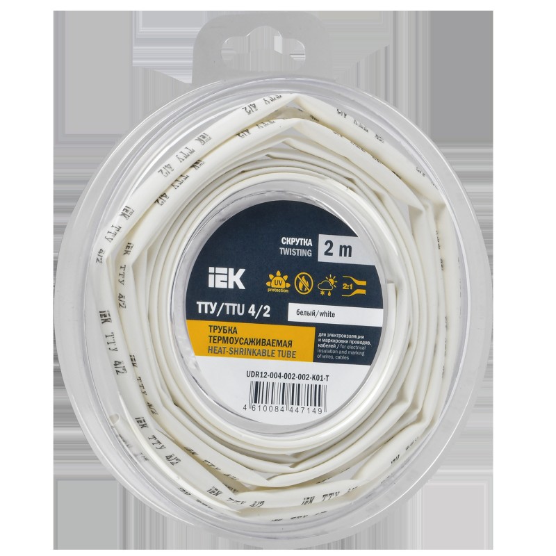 Трубка термоусадочная ТТУ нг-LS 4/2 бел. (уп.2м) IEK UDR12-004-002-002-K01-T