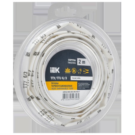 Трубка термоусадочная ТТУ нг-LS 6/3 бел. (уп.2м) IEK UDR12-006-003-002-K01-T