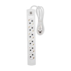 Удлинитель PREMIUM 6 гнезд 1.5м 3х1.5кв.мм с/з 2 USB бел. Rexant 13-4121