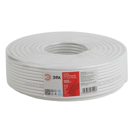 Кабель коаксиальный RG-6U Cu/(оплетка Cu 64%) PVC 75Ом бел. 100м Эра Б0044603