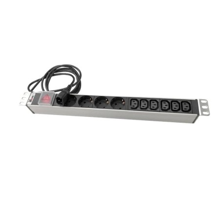 Блок розеток Rem-10 с выкл. 4 Sсhuko 6 IEC 60320 C13 10А алюм. 19дюйм шнур 1.8м IEC 60320 C14 R-10-4S-6C13-V-440-1.8 Rem 1826452