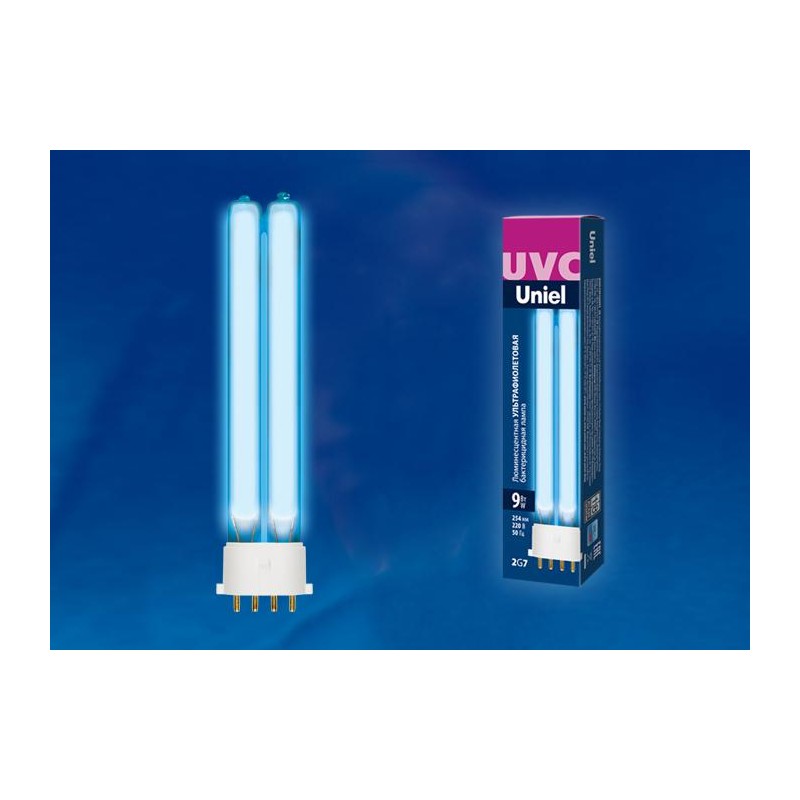 Лампа люминесцентная ультрафиолетовая бактерицидная ESL-PL-9/UVCB/2G7/CL спектр UVC 254нм картон Uniel UL-00004683
