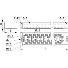 Лоток листовой перфорированный 100х100 L2000 сталь 0.7мм гор. оцинк. DKC 35331HDZ