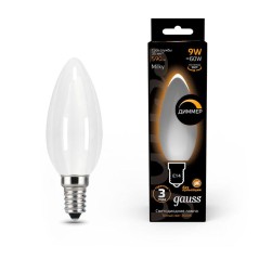 Лампа светодиодная филаментная Black Filament 9Вт свеча матовая 3000К тепл. бел. E14 590лм GAUSS 103201109