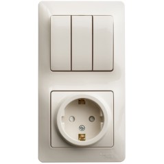 Блок комбинированный Glossa (розетка с заземл. защ. шторки + 3-кл. выкл.) беж. SE GSL000278