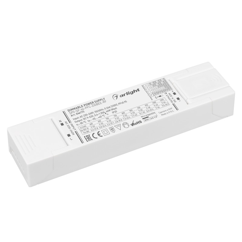 Блок питания SPV-SP-46-PFC-ZIGBEE-RF (46Вт 9-53В 0.6-1.05А 2.4ГГц) IP20 пластик Arlight 046173