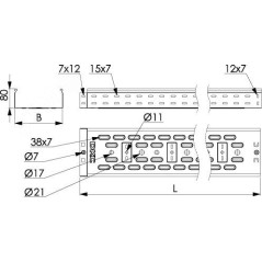Лоток листовой перфорированный 100х80 L3000 сталь 0.7мм DKC 35302