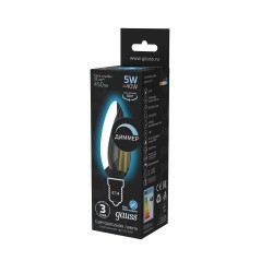 Лампа светодиодная филаментная Black Filament 5Вт свеча 4100К нейтр. бел. E14 450лм диммир. GAUSS 103801205-D