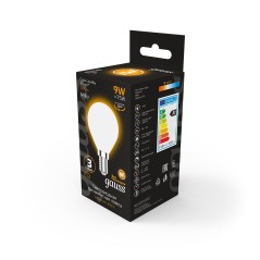 Лампа светодиодная филаментная Black Filament 9Вт P45 шар матовая 3000К тепл. бел. E14 590лм GAUSS 105201109
