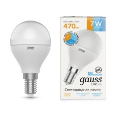 Лампа светодиодная Basic 7Вт P45 шар 3000-6500К E14 470лм с измен. цветов. темпер. GAUSS 1053147