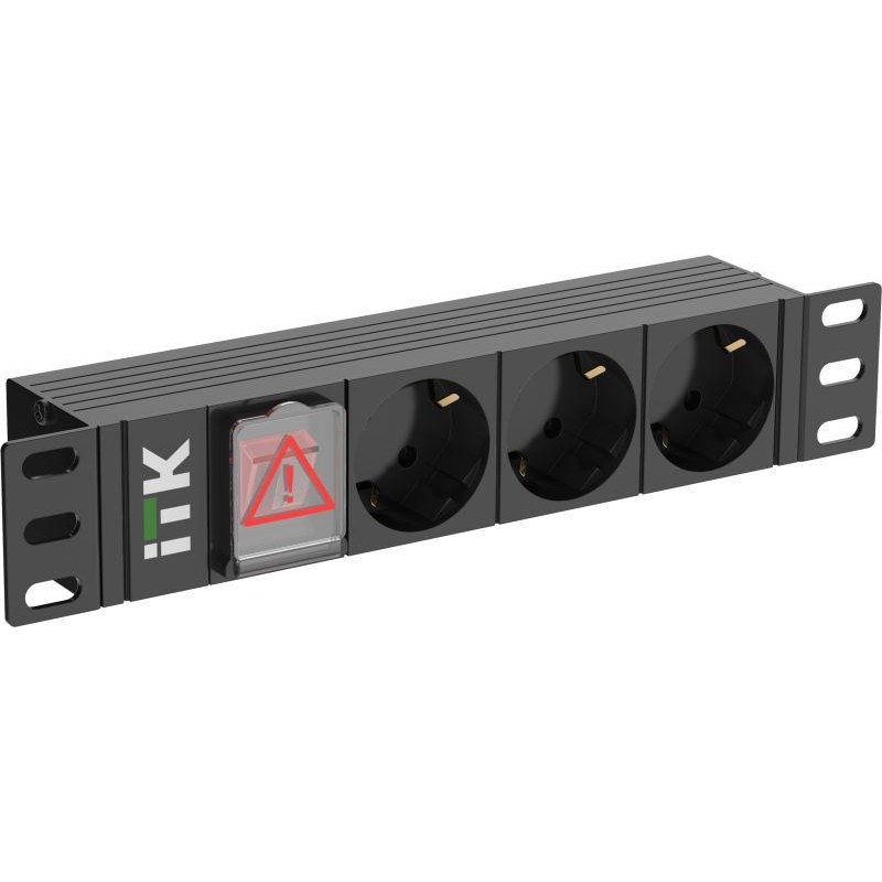 Блок розеток 3-м PDU немец. станд. LED 1U вх. С14 10" ITK PH12-3D3-P Блок розеток 3-м PDU немец. станд. LED 1U вх. С14 10" ITK PH12-3D3-P