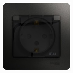 Розетка 1-м СП 1мод. Glossa 16А IP44 с заземл. защ. шторки с крышкой в сборе антрацит SE GSL000748