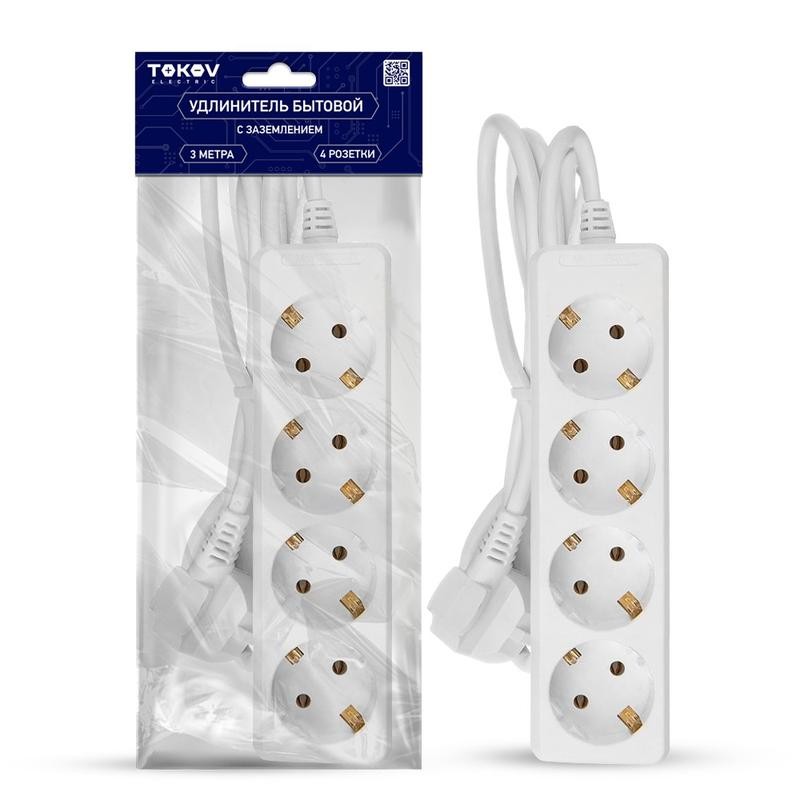 Удлинитель 4х3м с заземл. 16А 3х1 TOKOV ELECTRIC TKE-C01-BU4-3-1-Z Удлинитель 4х3м с заземл. 16А 3х1 TOKOV ELECTRIC TKE-C01-BU4-3-1-Z
