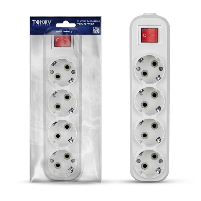 Колодка удлинителя 4-м 16А с заземл. с выкл. АБС-пластик бел. TOKOV ELECTRIC TKE-C01-KU4-ZV Колодка удлинителя 4-м 16А с заземл. с выкл. АБС-пластик бел. TOKOV ELECTRIC TKE-C01-KU4-ZV
