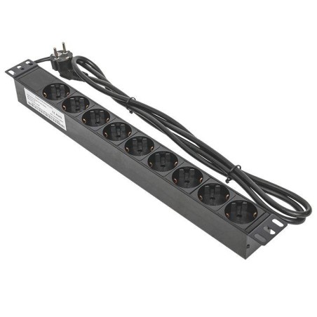 Блок PDU TERACOM PRO 19дюйм 1U 10А/250В 9 роз. Schuko шнур 2м 3х1.5кв.мм вилка C14 корпус пластик черн. EKF TRP-HPD-PL-10A-9SH-2