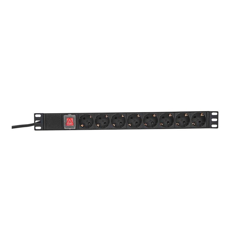 Блок PDU TERACOM PRO 19дюйм 1U 16А/250В 8 роз. Schuko с выключат. шнур 2м 3х1.5кв.мм вилка Schuko корпус пластик черн. EKF TRP-H
