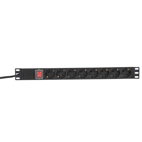Блок PDU TERACOM PRO 19дюйм 1U 16А/250В 8 роз. Schuko с выключат. шнур 2м 3х1.5кв.мм вилка Schuko корпус пластик черн. EKF TRP-H