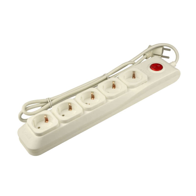 Удлинитель с сетевым фильтром 5х5м с заземл. 10А Lux SGSL5-5 IVORY ПВС 3х0.75 защита от перенапряж. короткого замыкания Uniel UL