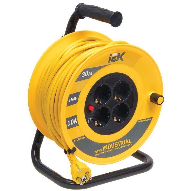 Удлинитель на катушке 4х30м с заземл. 10А IP20 Industrial УК30 3х1 термозащита IEK WKP14-10-04-30 Удлинитель на катушке 4х30м с заземл. 10А IP20 Industrial УК30 3х1 термозащита IEK WKP14-10-04-30