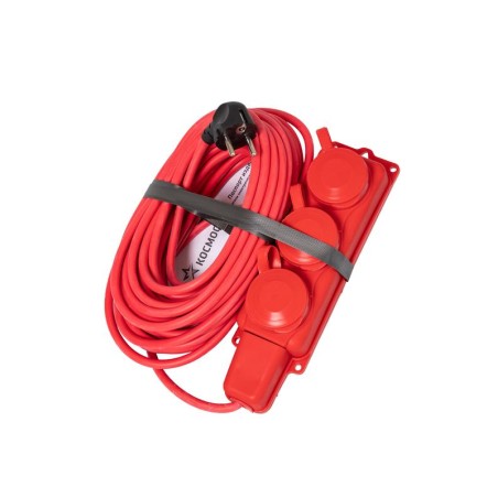 Удлинитель на каучуковой колодке 3х15м 16А IP44 250В 4кВт каучук КГ 3х2.5 красн. УХз16 Россия КОСМОС YKsm15m-3g(16A)KG-R