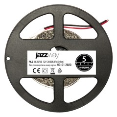 Лента светодиодная PLS 2835/60-12V 6Вт/м 3000К тепл. бел. IP65 (уп.5м) JazzWay 2859037