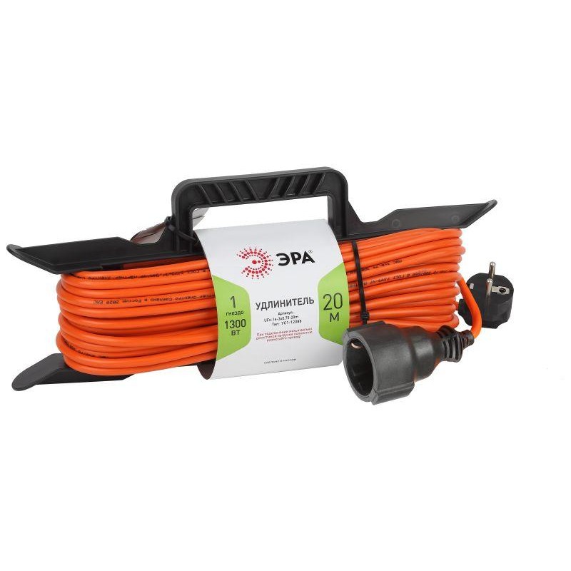 Удлинитель-шнур на рамке 1х20м с заземл. 6А IP20 UFx-1e-3х0.75-20m ПВС 3х0.75 Эра Б0046826