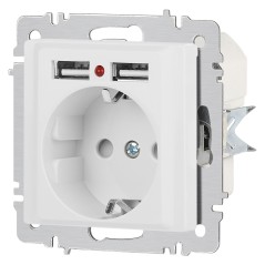 Розетка Accent 6-410-01М P+E Schuko со шторками 16А-250В + 2хUSB IP20 СУ бел. матов. Intro Б0063691