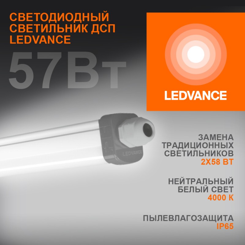 Светильник светодиодный Eco Class Damp Proof Slim 57Вт 4000К IP65 6000лм 1.5м ДСП промышленный накладной/подвесной сер. (аналог Светильник светодиодный Eco Class Damp Proof Slim 57Вт 4000К IP65 6000лм 1.5м ДСП промышленный накладной/подвесной сер. (аналог