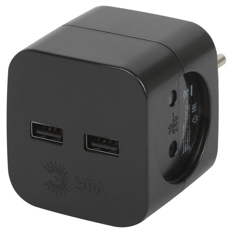 Разветвитель электрический SP-2-USB-B на 2 розетки 220В+ 2xUSB 2400мА без заземл 10А черн. Эра Б0049535 Разветвитель электрический SP-2-USB-B на 2 розетки 220В+ 2xUSB 2400мА без заземл 10А черн. Эра Б0049535