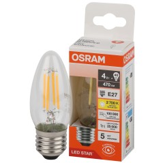 Лампа светодиодная филаментная LS CLB40 4W/827 230VFILCL RU 4Вт 2700К тепл. бел. E27 470лм B угол пучка 300град. 220-240В (замен