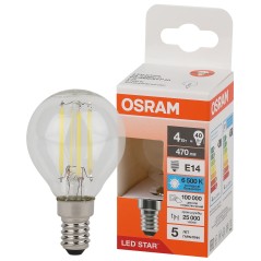 Лампа светодиодная филаментная LS CLP40 4W/865 230VFILCL 4Вт 6500К холод. бел. E14 470лм P угол пучка 300град. 220-240В (замена 