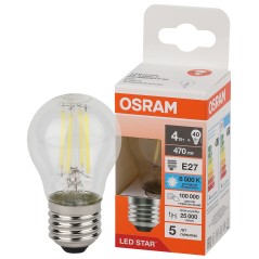 Лампа светодиодная филаментная LS CLP40 4W/865 230VFILCL RU 4Вт 6500К холод. бел. E27 470лм P угол пучка 300град. 220-240В (заме
