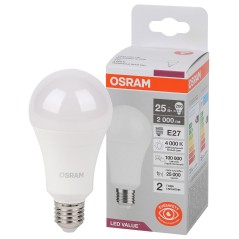 Лампа светодиодная LED Value A 25Вт 4000К нейтр. бел. E27 2000лм угол пучка 180град. 220-240В матов. пластик (замена 200Вт) OSRA