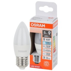 Лампа светодиодная LED Star 5Вт 6500К холод. бел. E27 470лм B угол пучка 200град. 170-250В (замена 40Вт) матов. пластик OSRAM 40