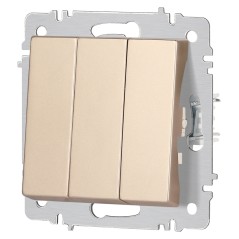 Выключатель Accent 6-106-04 тройной 10А-250В IP20 СУ AL/CU шампань Intro Б0063538