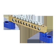 Шина нулевая N 8х12 10 отвер. латунь 2 син. угловых изолятора PROxima EKF sn0-125-10-2