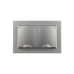 Розетка 2-м СП BRITE РСбш12-3-44-БрС 16А в сборе IP44 с крышкой сталь IEK BR-R26-16-44-K46-F