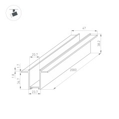 Трек встраиваемый MAG-TRACK-2538-F-2000 (BK) IP20 метал. 3 года Arlight 033244
