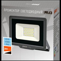 Прожектор светодиодный PFL-C3 20Вт 6500К IP65 ДО закален. прозр. стекло JazzWay 5023543A