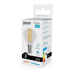 Лампа светодиодная филаментная Filament Elementary 12Вт шар 4100К Е14 750лм GAUSS 52122