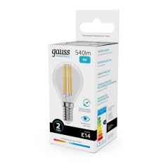 Лампа светодиодная филаментная Filament Elementary 8Вт шар 4100К Е14 540лм GAUSS 52128