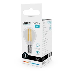 Лампа светодиодная филаментная Filament Elementary 8Вт шар 4100К Е14 540лм GAUSS 52128